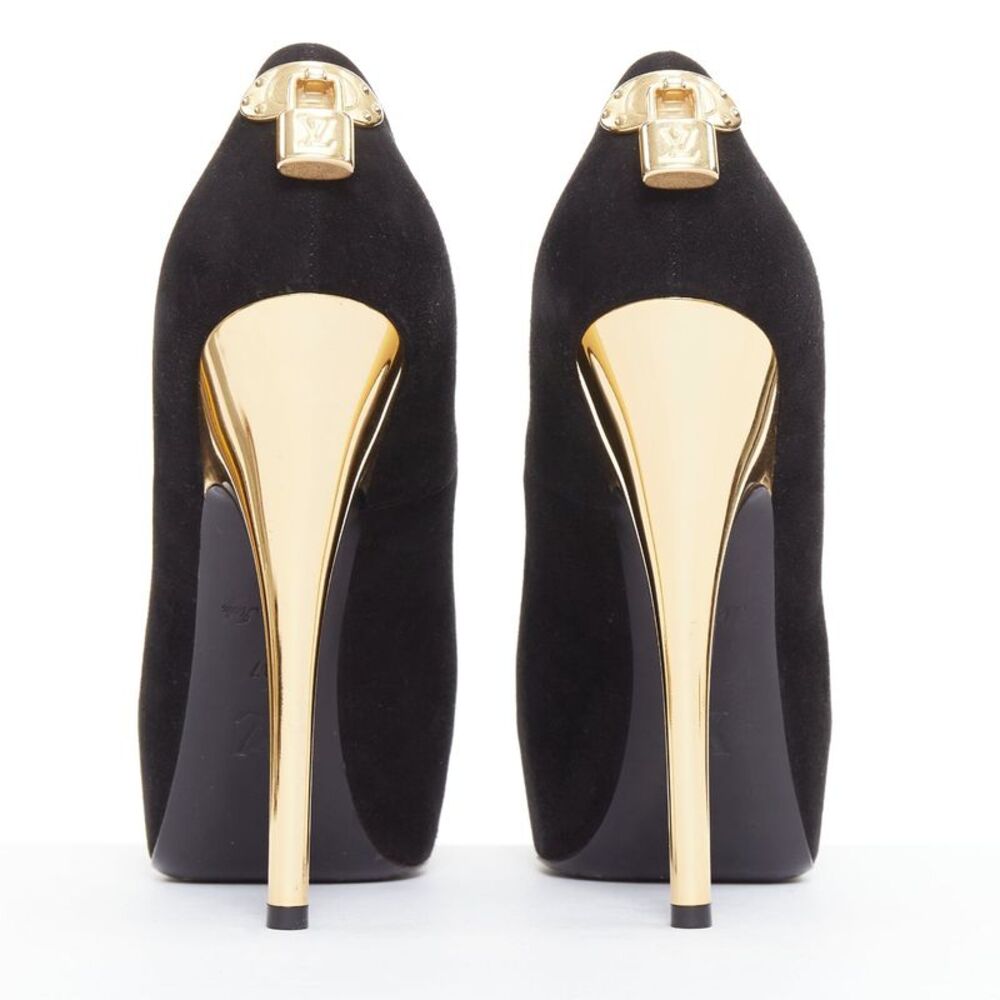 Louis Vuitton Suede Gold Lock Pumps